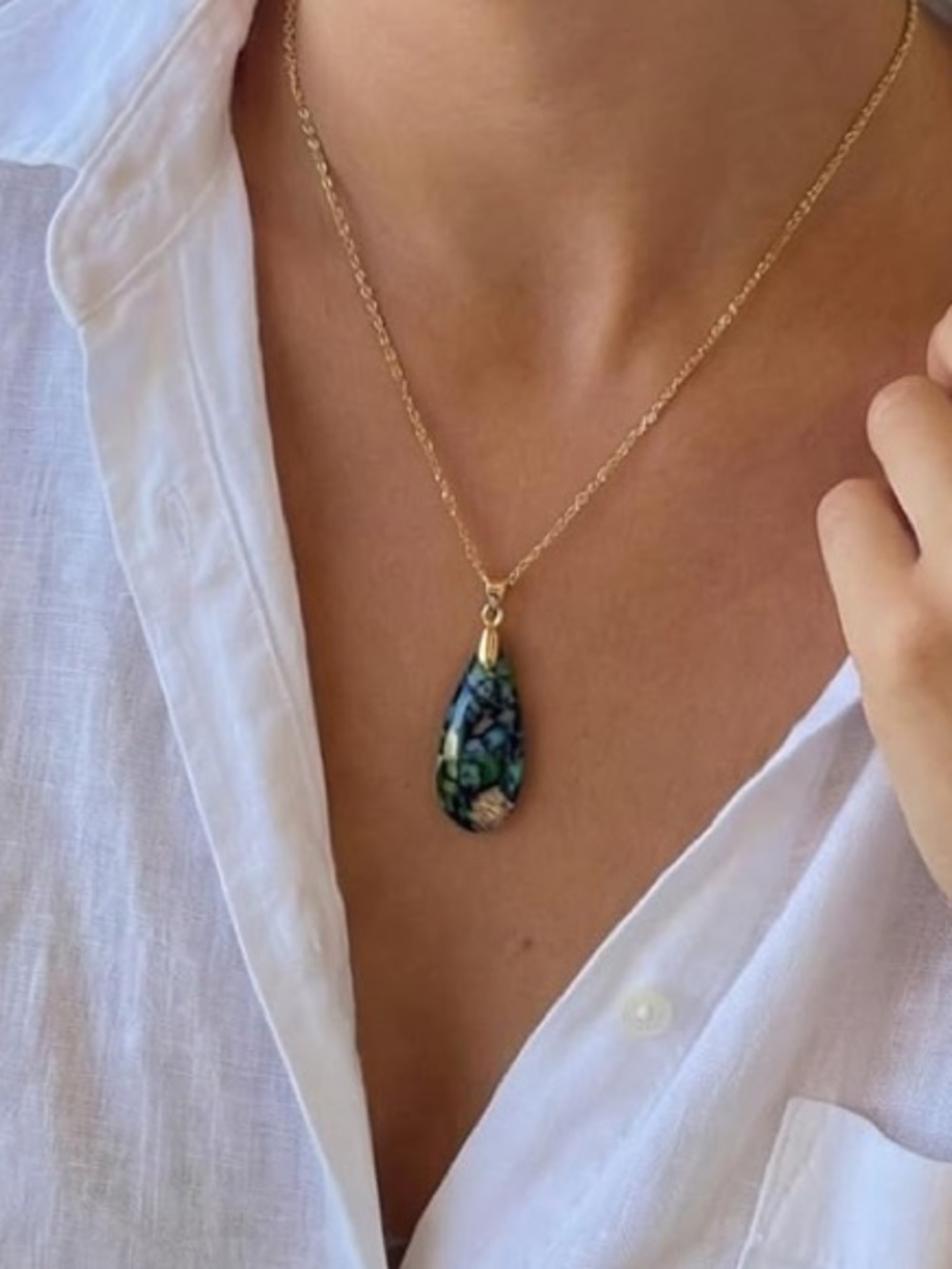 Elegant Anthropologie Gold Necklace with Multicolor Teardrop Glass Pendant